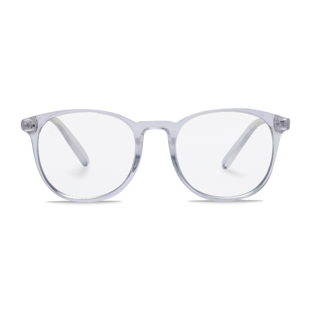 Clear Plastic Round Blue Light Blocking Glasses - Swoon Eyewear - Oslo Front View