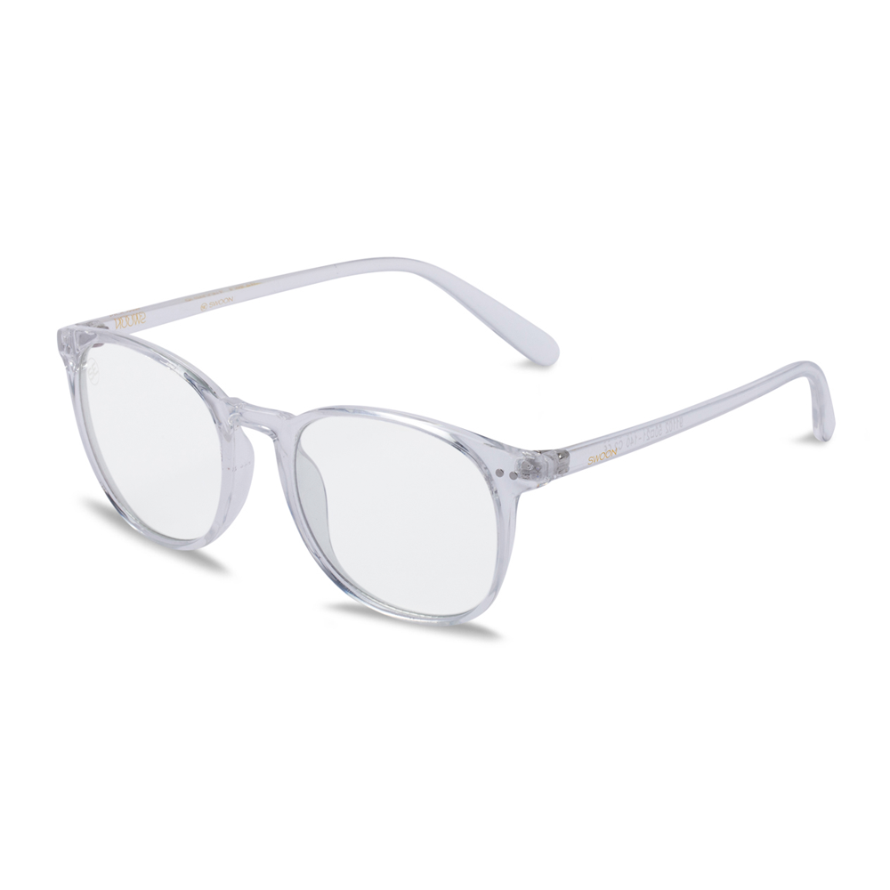Clear Plastic Round Blue Light Blocking Glasses - Swoon Eyewear - Oslo Side View