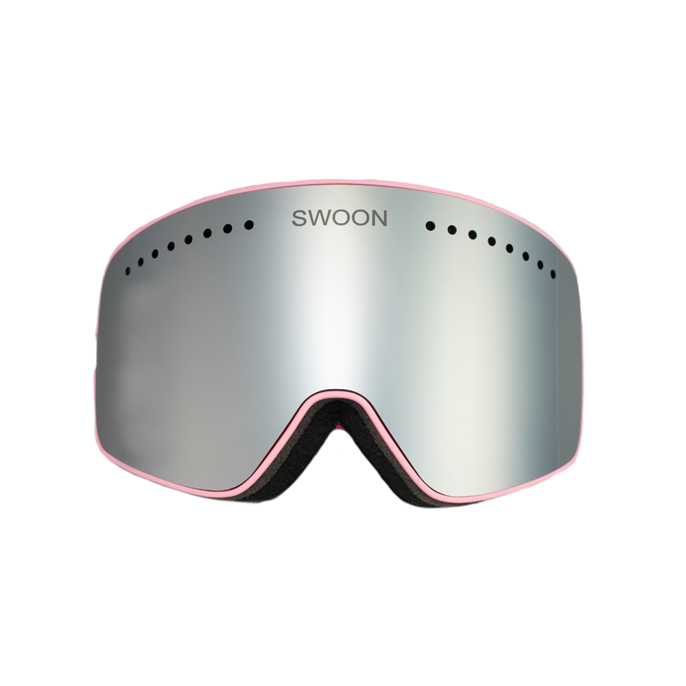 Cortina - Steel Gray Lens, Pink Strap Snow Goggles - Swoon Eyewear - Front View