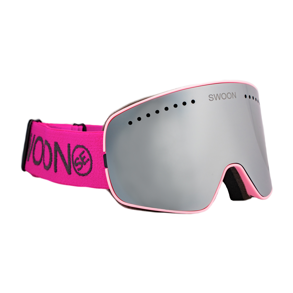 Cortina - Steel Gray Lens, Pink Strap Snow Goggles - Swoon Eyewear - Side View