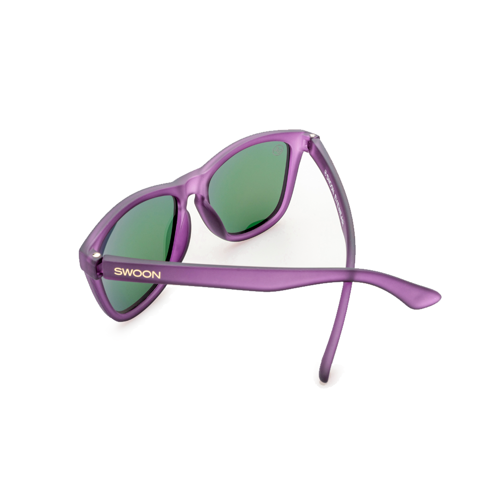 Polarized Purple Matte Frame Bubblegum Mirror Sunglasses - Swoon Eyewear - Saint Lucia Back View