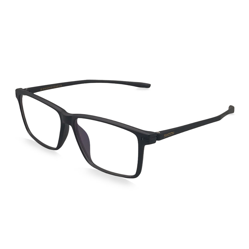 Matte Black - Rectangular - Blue Light Blocking Glasses - Swoon Eyewear - San Antonio Side View