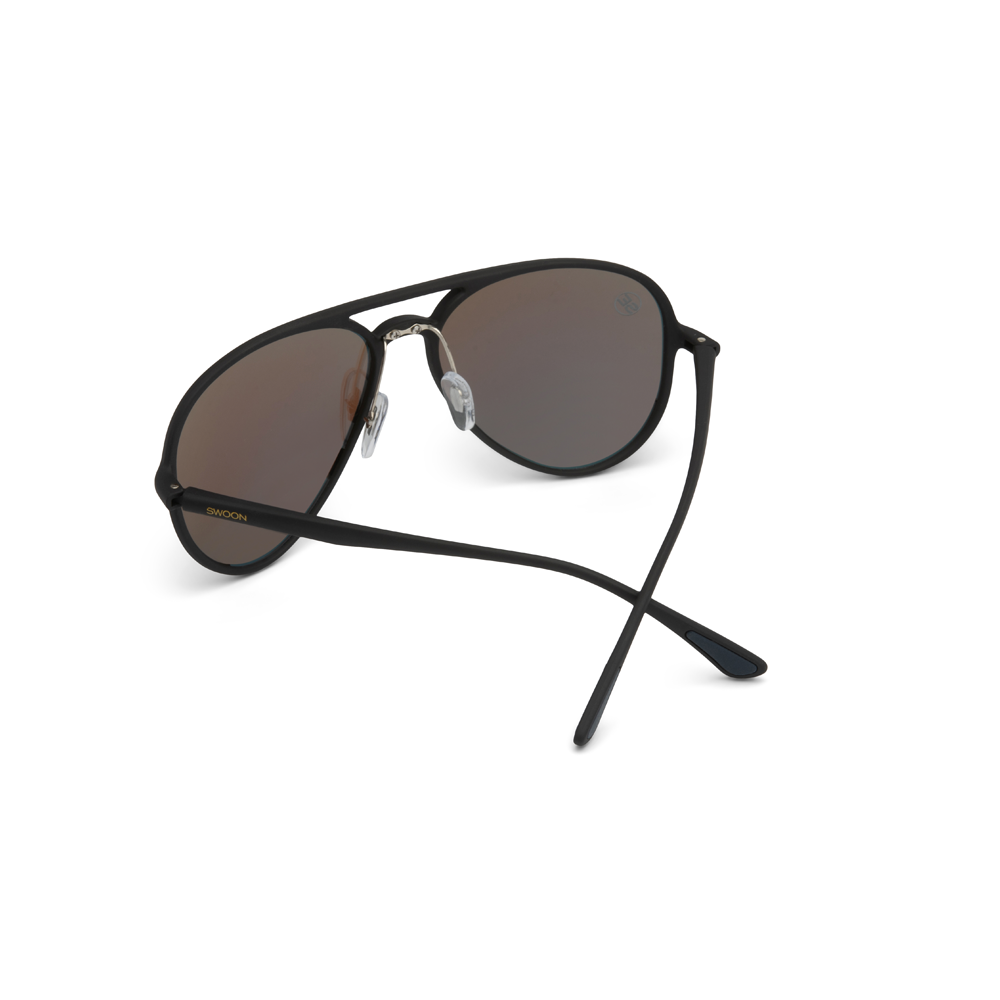 Matte Black with Blue Mirror Aviator Sunglasses - Swoon Eyewear - Santiago Back View