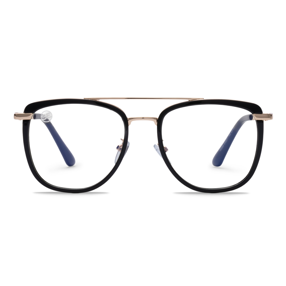 Black & Gold Aviator Clear Lens Blue Light Blocking Glasses - Swoon Eyewear - Seoul Front View