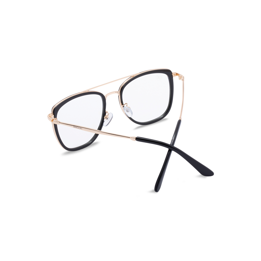 Black & Gold Aviator Clear Lens Blue Light Blocking Glasses - Swoon Eyewear - Seoul Back View
