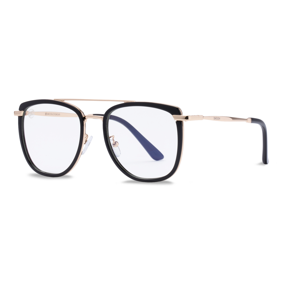 Black & Gold Aviator Clear Lens Blue Light Blocking Glasses - Swoon Eyewear - Seoul Side View 2
