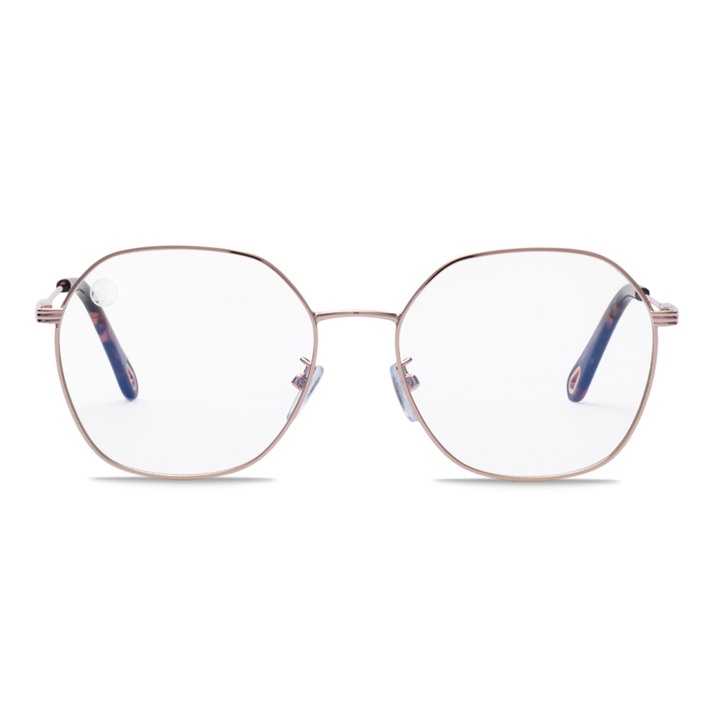 Rose Gold Oversized 70s Inspired Blue Light Blocking Glasses - Swoon Eyewear - Singapore Front View