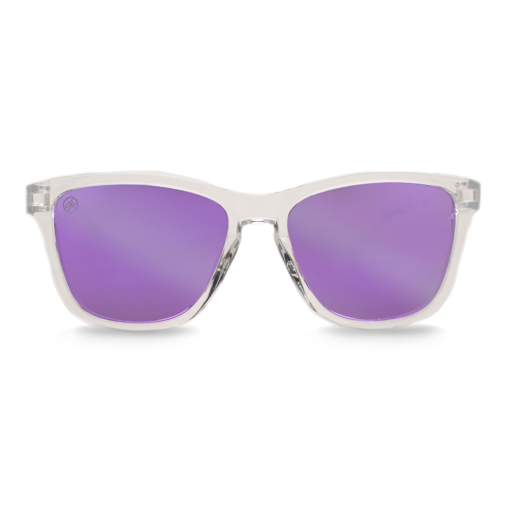 Clear Frame Polarized Purple Mirror Sunglasses - Swoon Eyewear - Saint Croix Front View