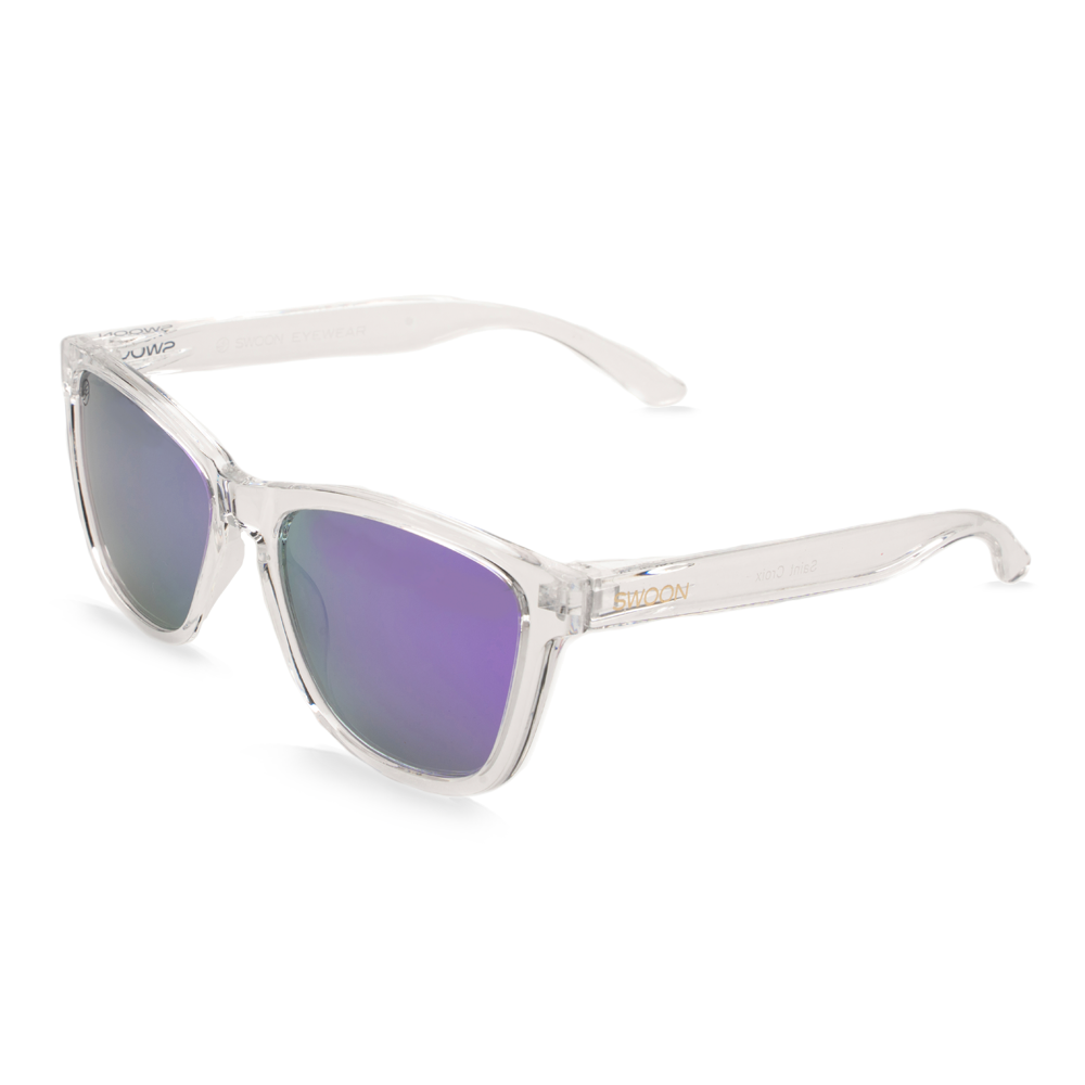 Clear Frame Polarized Purple Mirror Sunglasses - Swoon Eyewear - Saint Croix Side View
