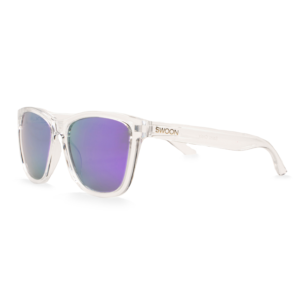 Clear Frame Polarized Purple Mirror Sunglasses - Swoon Eyewear - Saint Croix Side View 2
