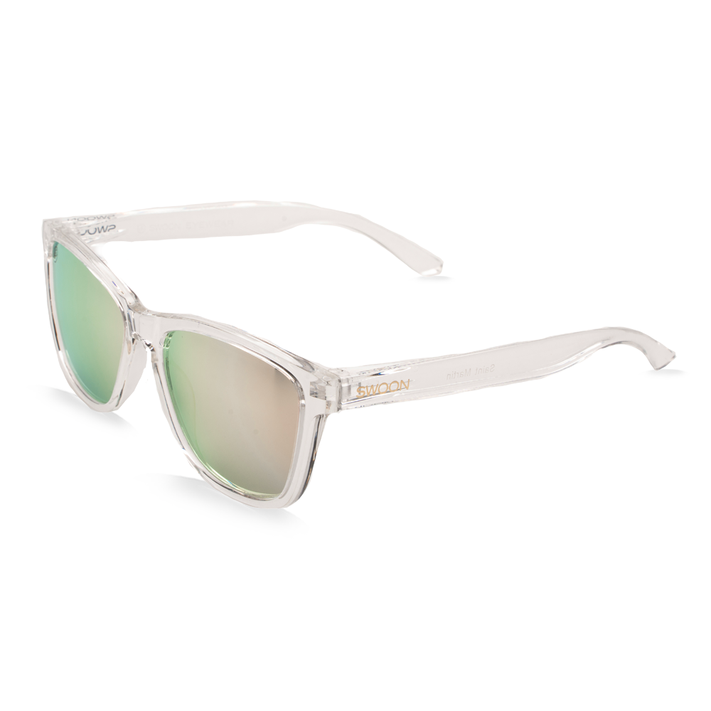 Clear Frame Polarized Rose Gold Mirror Sunglasses - Swoon Eyewear - Saint Martin Side View