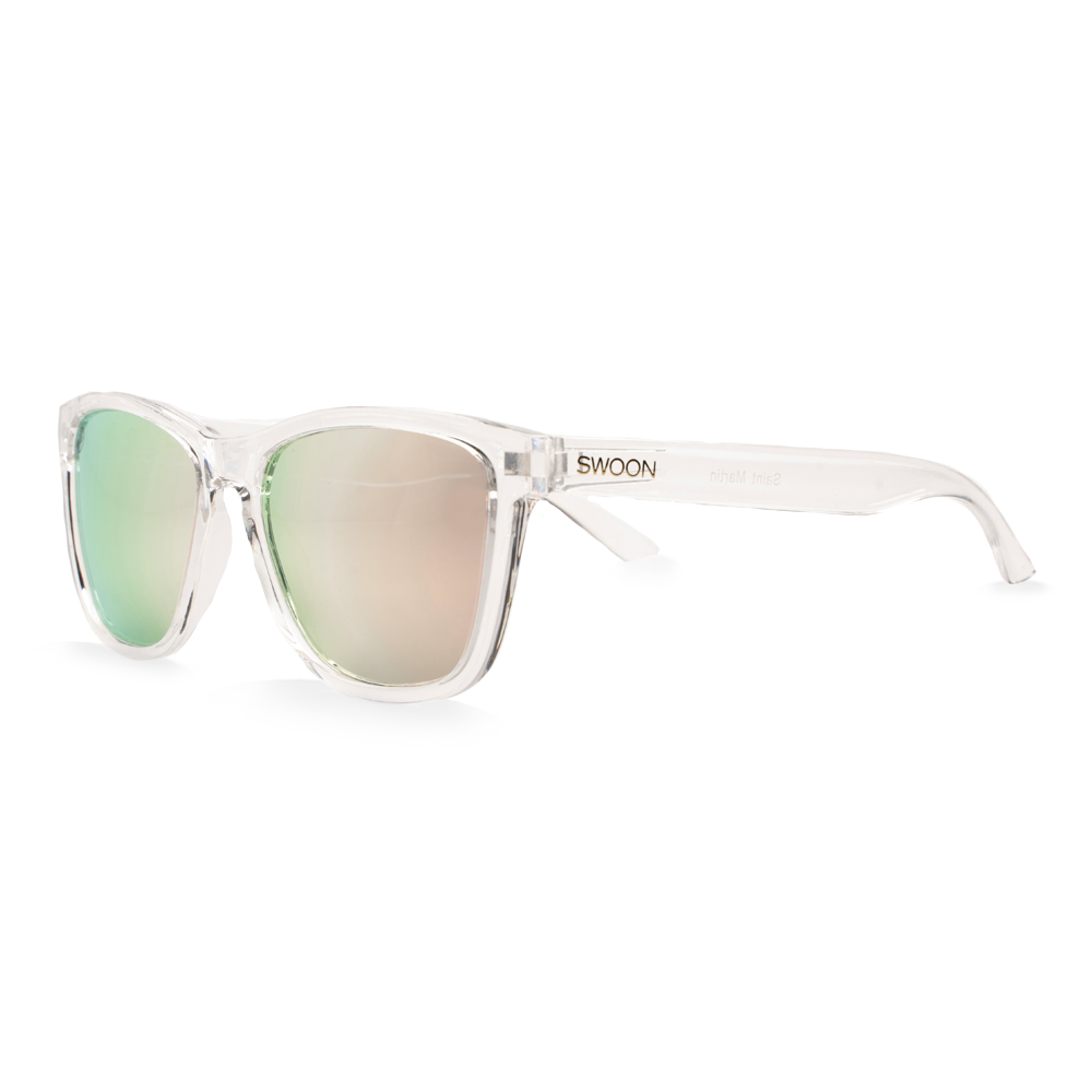 Clear Frame Polarized Rose Gold Mirror Sunglasses - Swoon Eyewear - Saint Martin Side View 2