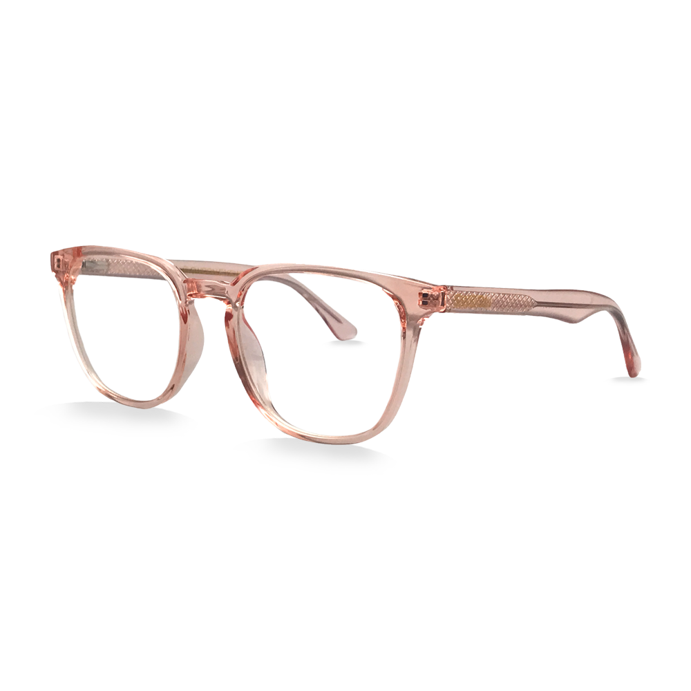 Pink / Clear Rounded - Blue Light Blocking Glasses - Swoon Eyewear - Ubud Side View 2