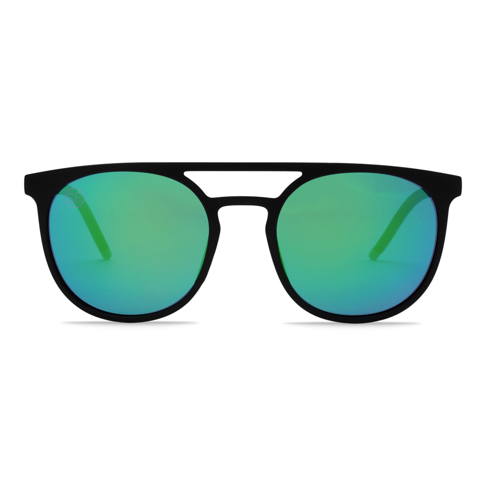 Round Matte Black Sunglasses with Mirror Lenses - Swoon Eyewear - Valletta Front View