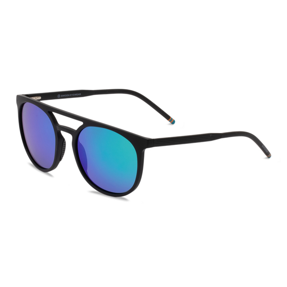 Round Matte Black Sunglasses with Mirror Lenses - Swoon Eyewear - Valletta Side View