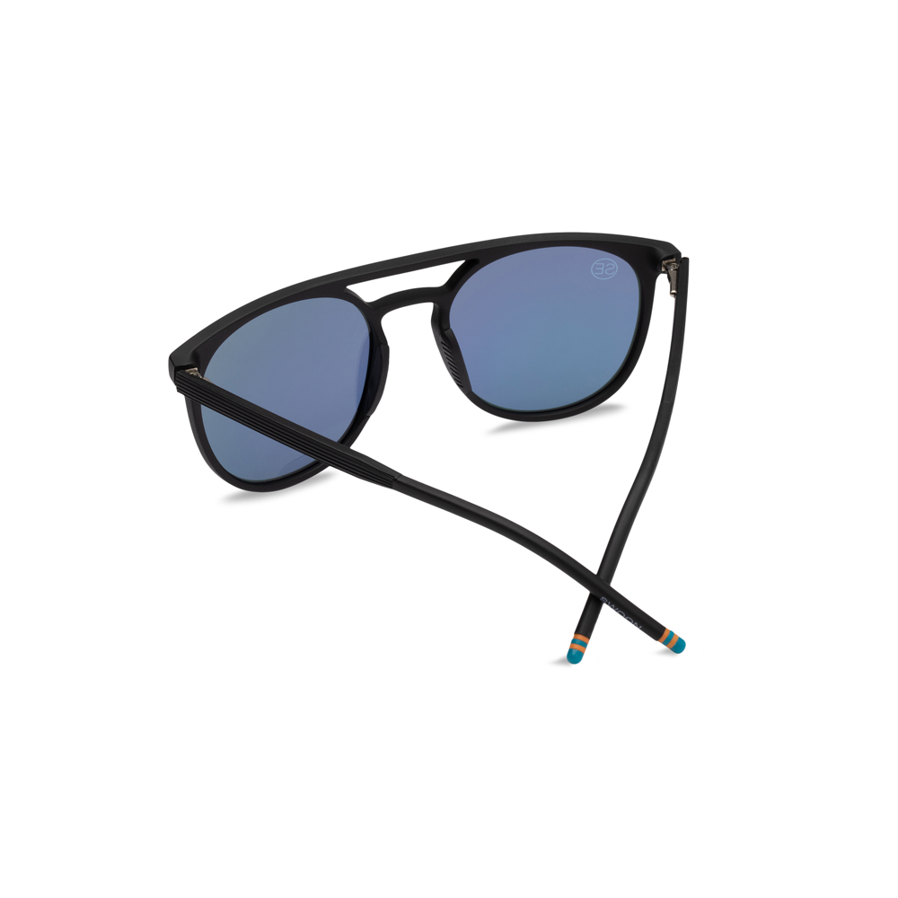 Round Matte Black Sunglasses with Mirror Lenses - Swoon Eyewear - Valletta Back View