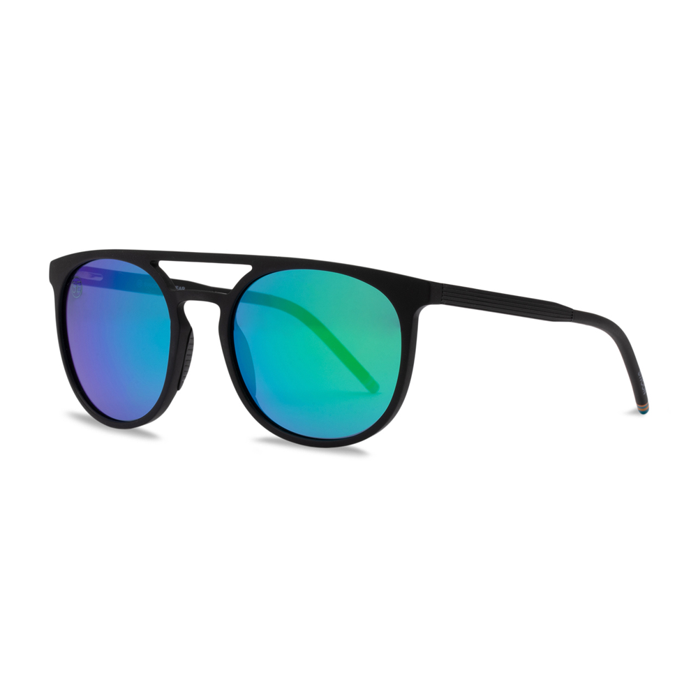 Round Matte Black Sunglasses with Mirror Lenses - Swoon Eyewear - Valletta Side View 2