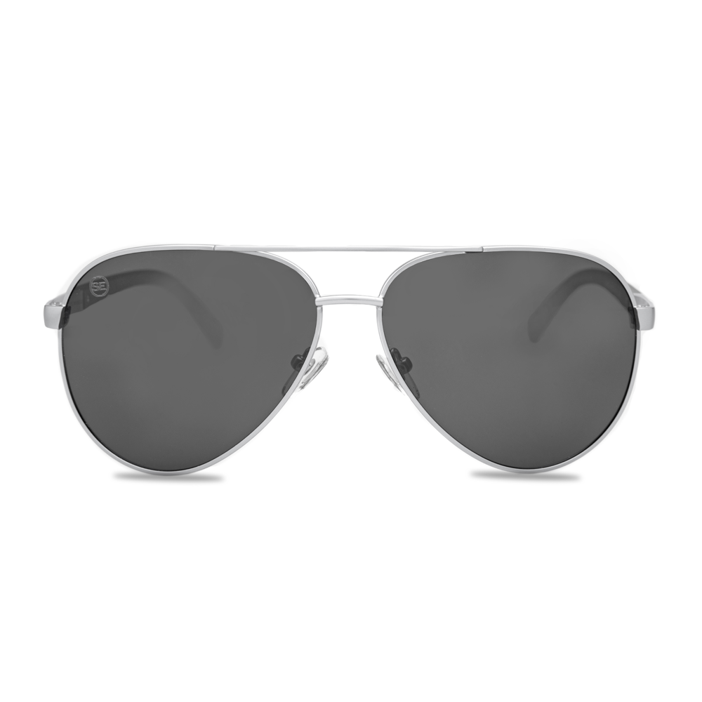 Brushed Silver & Black Aviator Sunglasses - Swoon Eyewear - Vancouver Front View