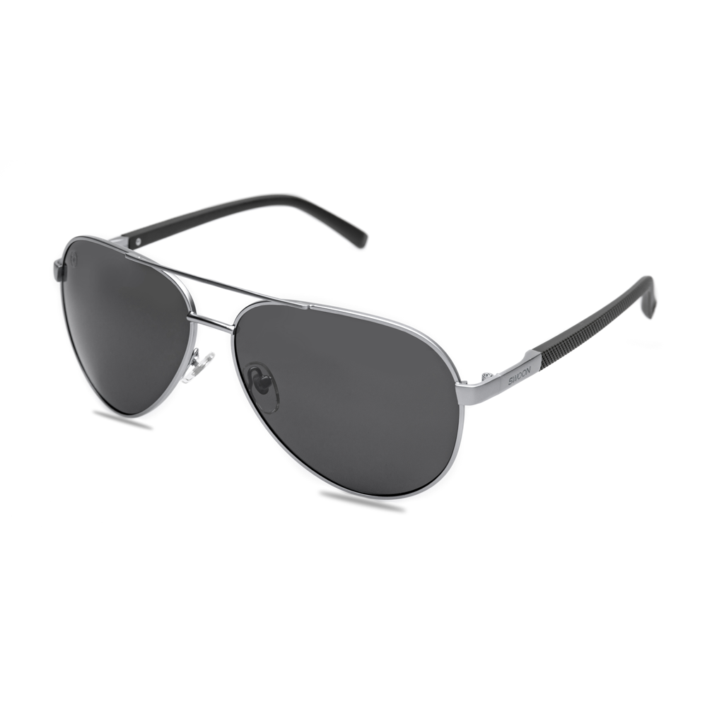 Brushed Silver & Black Aviator Sunglasses - Swoon Eyewear - Vancouver Side View
