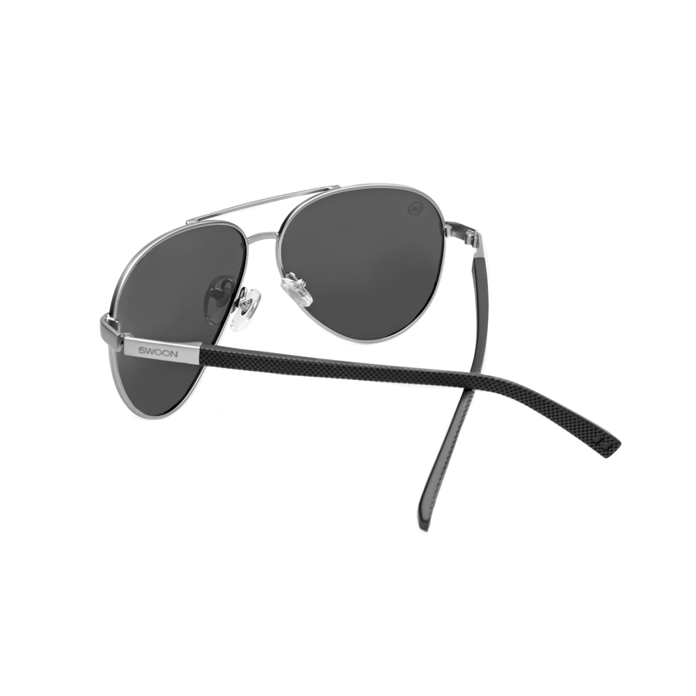 Brushed Silver & Black Aviator Sunglasses - Swoon Eyewear - Vancouver Back View