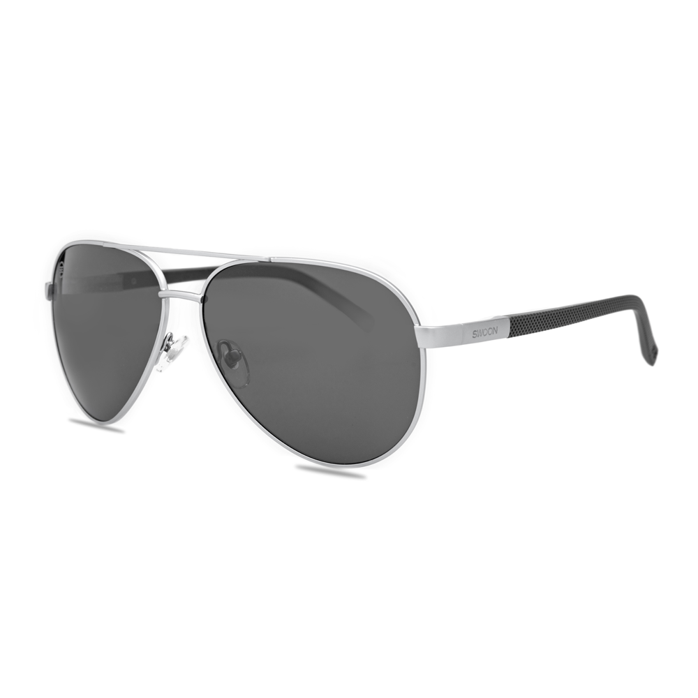 Brushed Silver & Black Aviator Sunglasses - Swoon Eyewear - Vancouver Side View 2