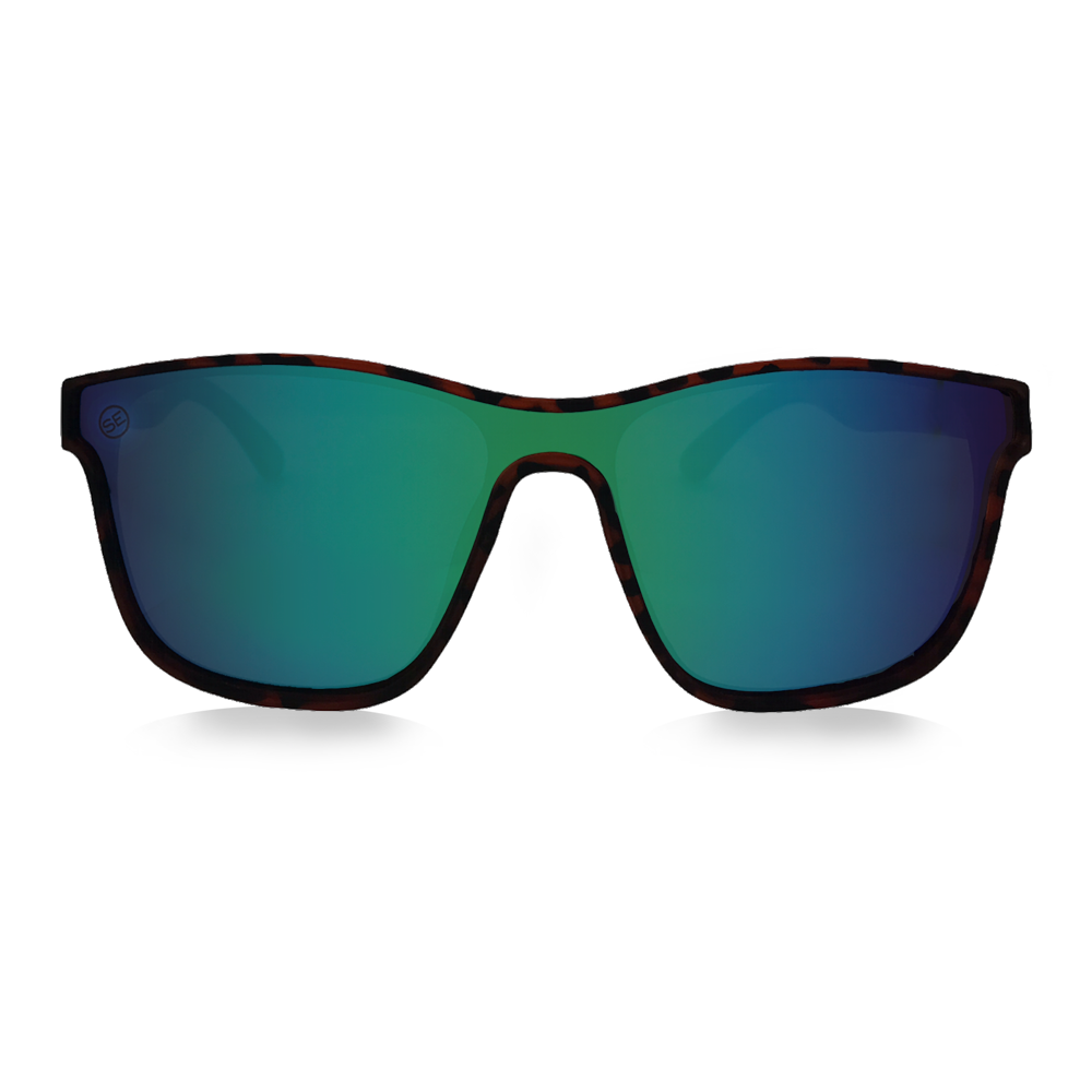 Polarized Blue-Green Mirror Matte Tortoise Sunglasses - Swoon Eyewear - Vegas Front View