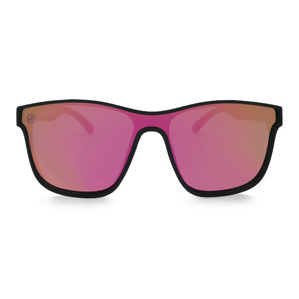 Polarized Pink Mirror Matte Black Fashion Sunglasses - Swoon Eyewear - Victoria Front View